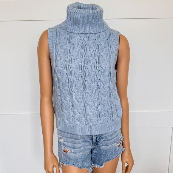 Gianni Bini Light Stone Blue Cable Knit Sleeveless Turtleneck Sweater-Size LG - Picture 2 of 8